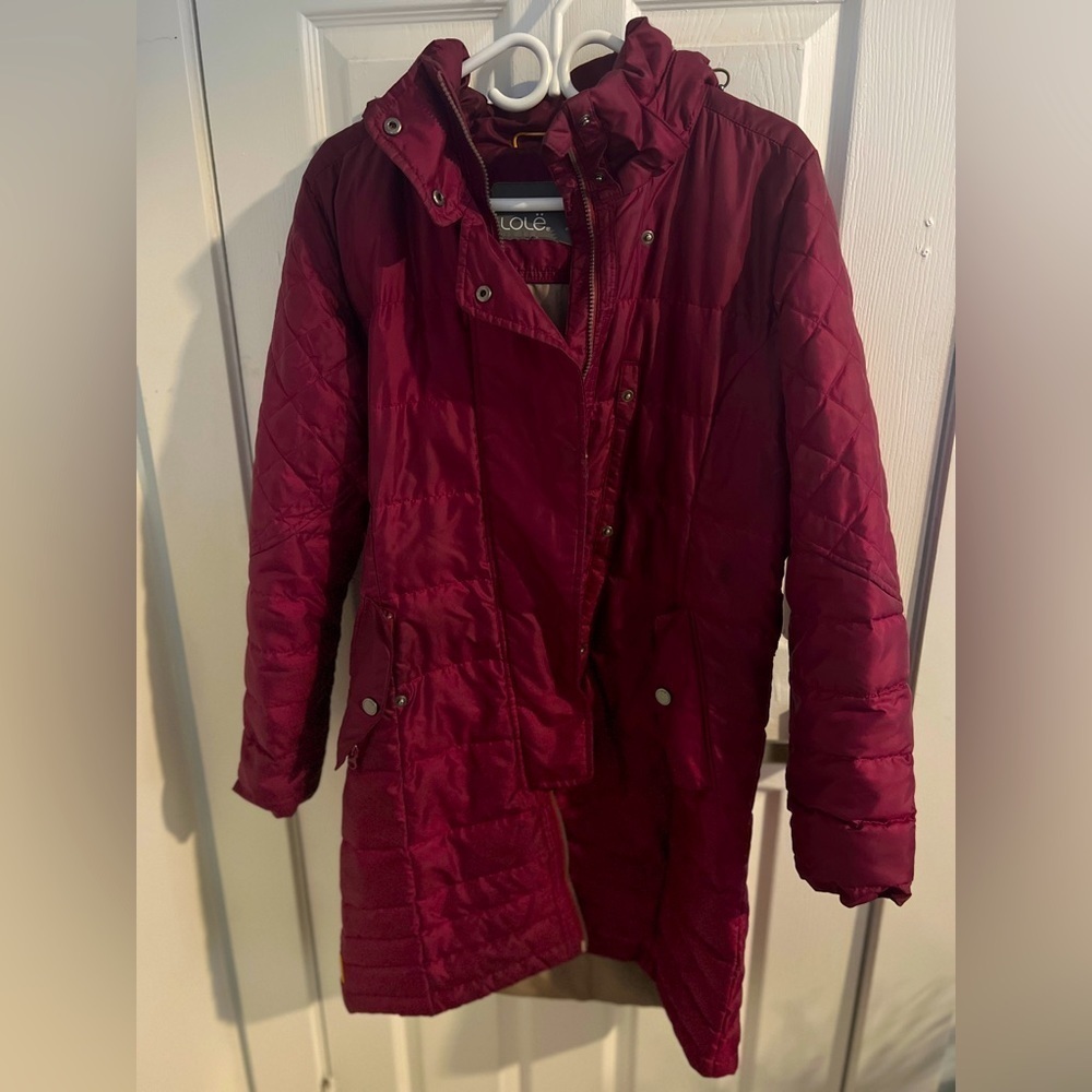 Lole long puff jacket with removable hood size large